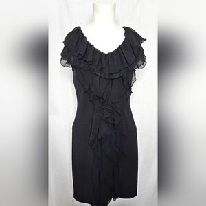 White House Black‎ Market Black Ruffled Chiffon Sheath Dress Size S NWOT